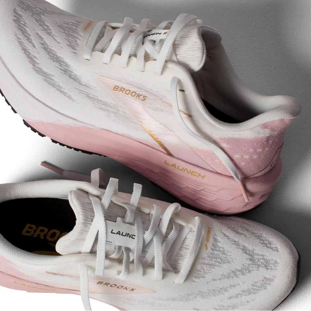 Brooks Women's Launch 11 White and Pink Running Athletic Shoes - Picture 3 of 10